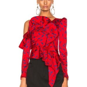 NWT Self Portrait Printed Frill Top